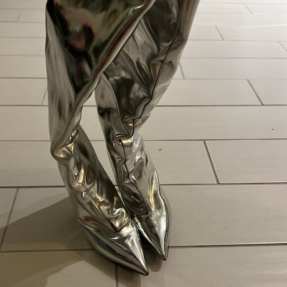 Balenciaga metallic silver thigh high calf skin knife boot size 37 - Picture 7 of 12